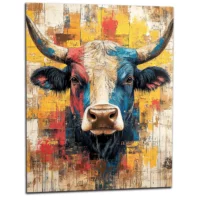 Cadre vache Highland : un tableau abstrait et coloré Toile Vache Highland colorée , principale photo de présentation