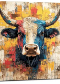 Cadre vache Highland : un tableau abstrait et coloré Toile Vache Highland colorée , principale photo de présentation