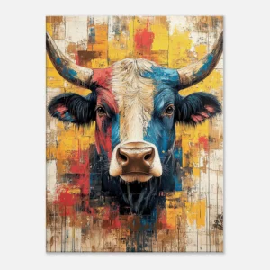 Cadre vache Highland : un tableau abstrait et coloré Cadre vache Highland : un tableau abstrait et coloré