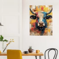 Cadre vache Highland : un tableau abstrait et coloré Cadre vache Highland : un tableau abstrait et coloré