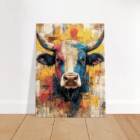 Cadre vache Highland : un tableau abstrait et coloré Cadre vache Highland : un tableau abstrait et coloré