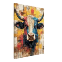 Cadre vache Highland : un tableau abstrait et coloré Cadre vache Highland : un tableau abstrait et coloré