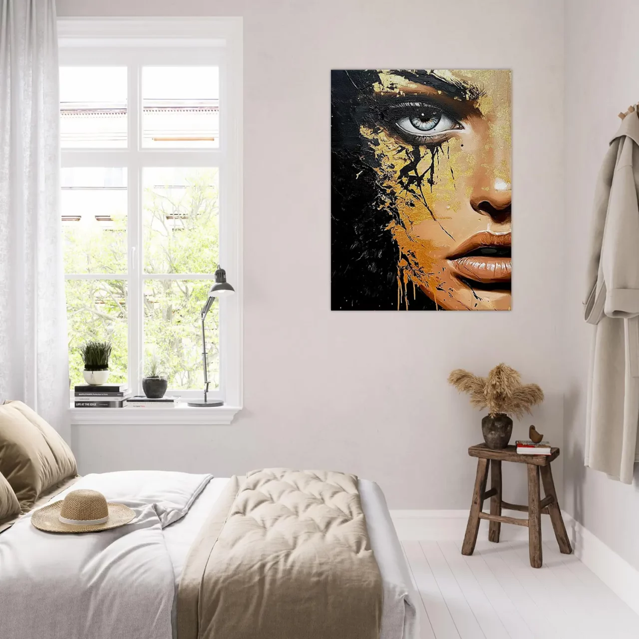 Toile Regard d’or – Fusion de beauté et de chaos Toile Regard d’or – Fusion de beauté et de chaos