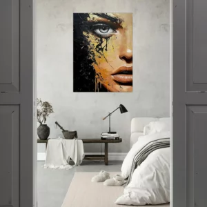 Toile Regard d’or – Fusion de beauté et de chaos Toile Regard d’or – Fusion de beauté et de chaos