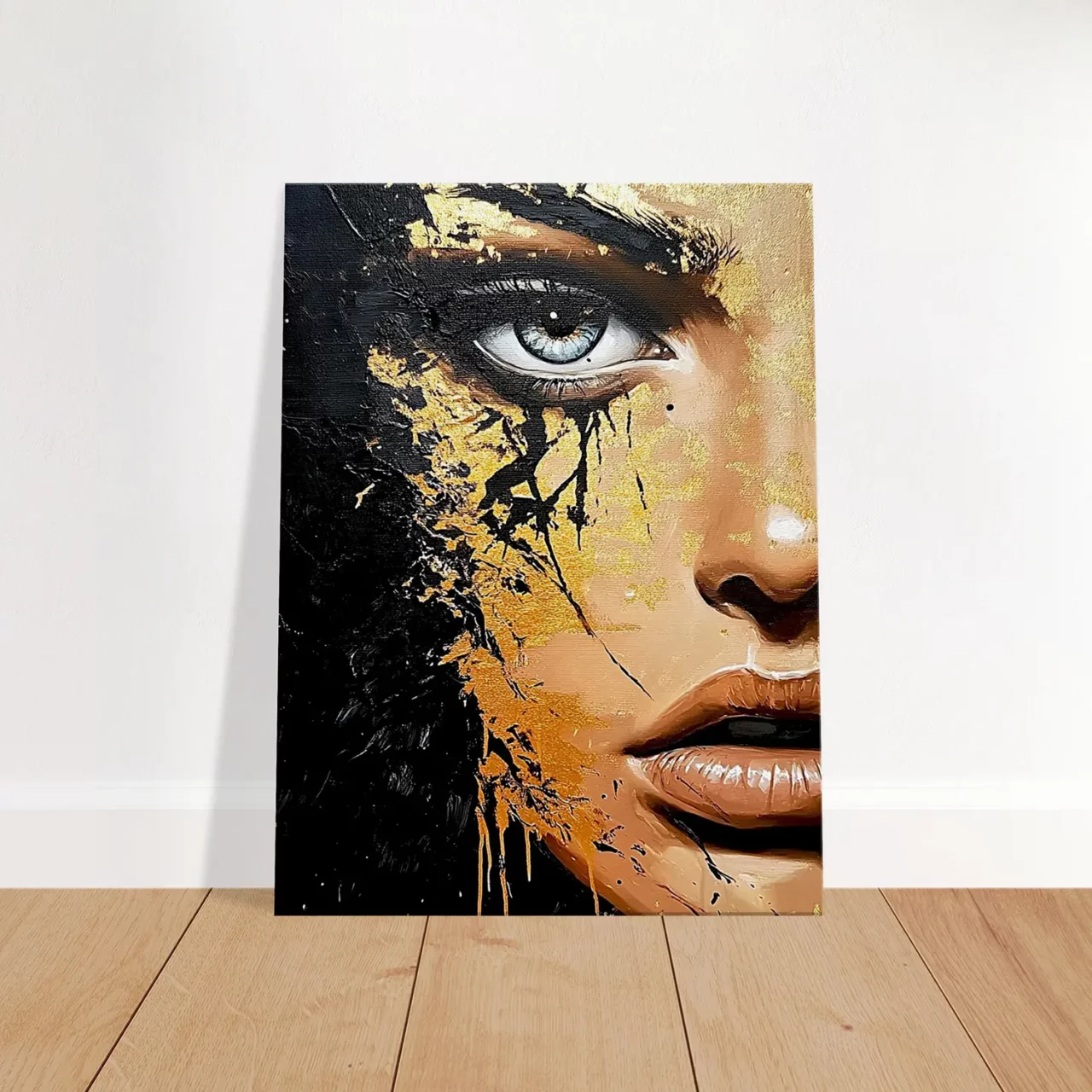 Toile Regard d’or – Fusion de beauté et de chaos Toile Regard d’or – Fusion de beauté et de chaos