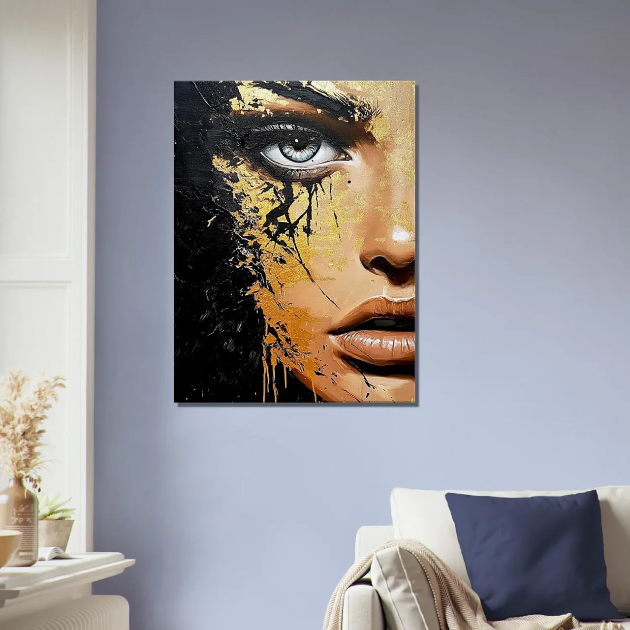 Toile Regard d’or – Fusion de beauté et de chaos Toile Regard d’or – Fusion de beauté et de chaos