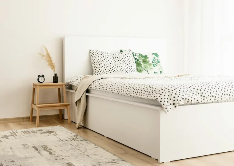 Chambre et décoration avec lit double minimaliste