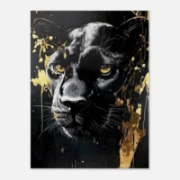 Toile panthère noire , élégance sauvage et or liquide