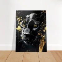 Toile panthère noire , élégance sauvage et or liquide