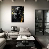 Toile panthère noire , élégance sauvage et or liquide