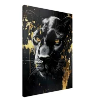 Toile panthère noire , élégance sauvage et or liquide Toile panthère noire , élégance sauvage et or liquide