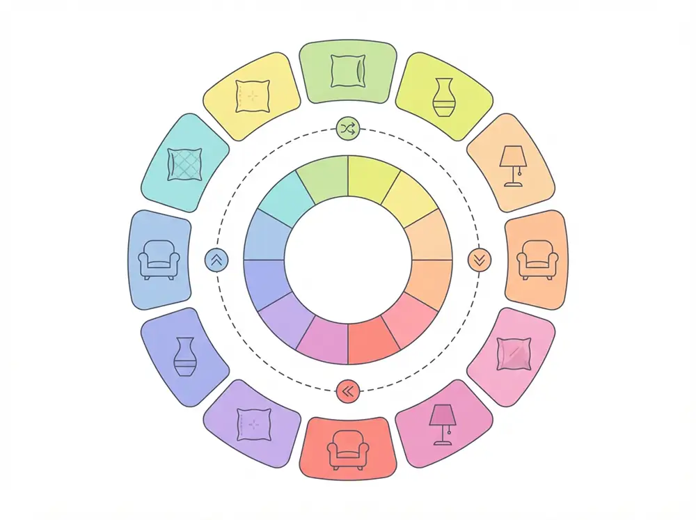 Illustration du cercle chromatique avec des paires de couleurs complémentaires pour la déco