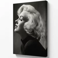 Vue de côté toile canvas portrait femme blonde glamour noir et blanc style Hollywood sur fond blanc