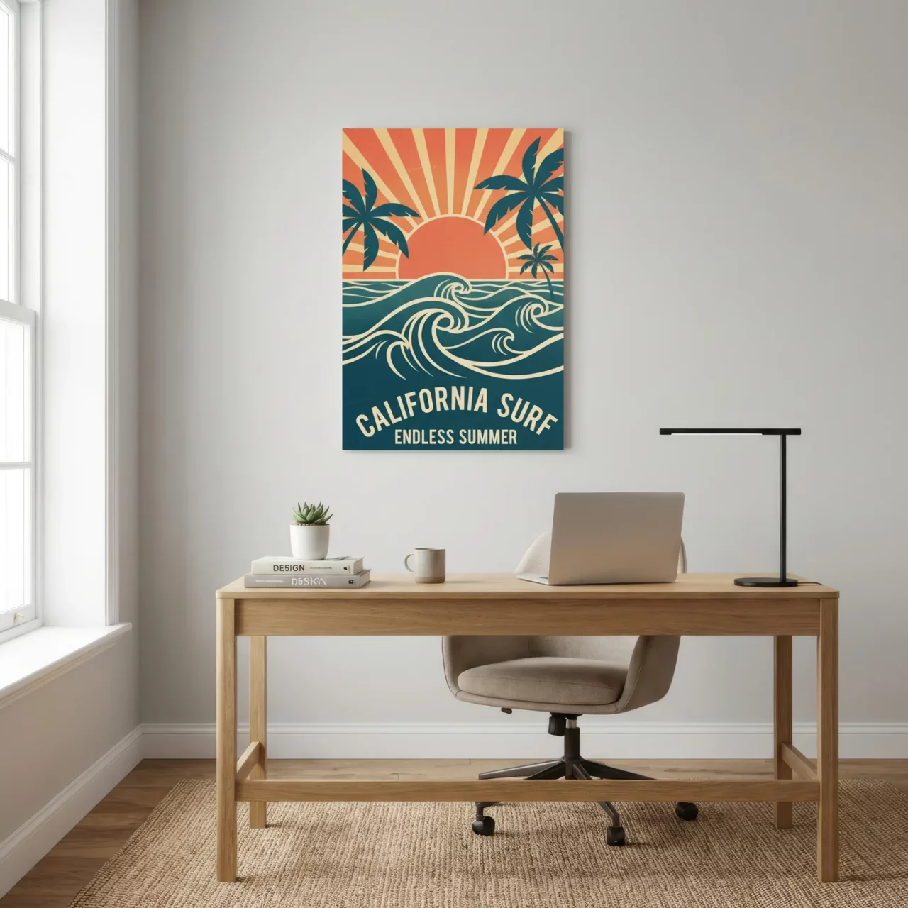 Toile California Surf, vagues rétro et soleil couchant - Endless Summer - Bureau