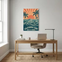 Toile California Surf, vagues rétro et soleil couchant - Endless Summer - Bureau