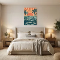 Toile California Surf, vagues rétro et soleil couchant - Endless Summer - Chambre