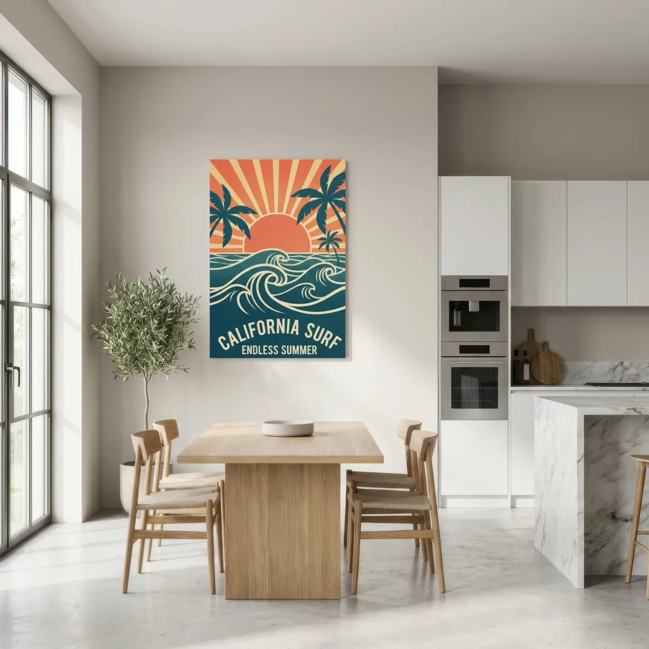 Toile California Surf, vagues rétro et soleil couchant - Endless Summer - Cuisine