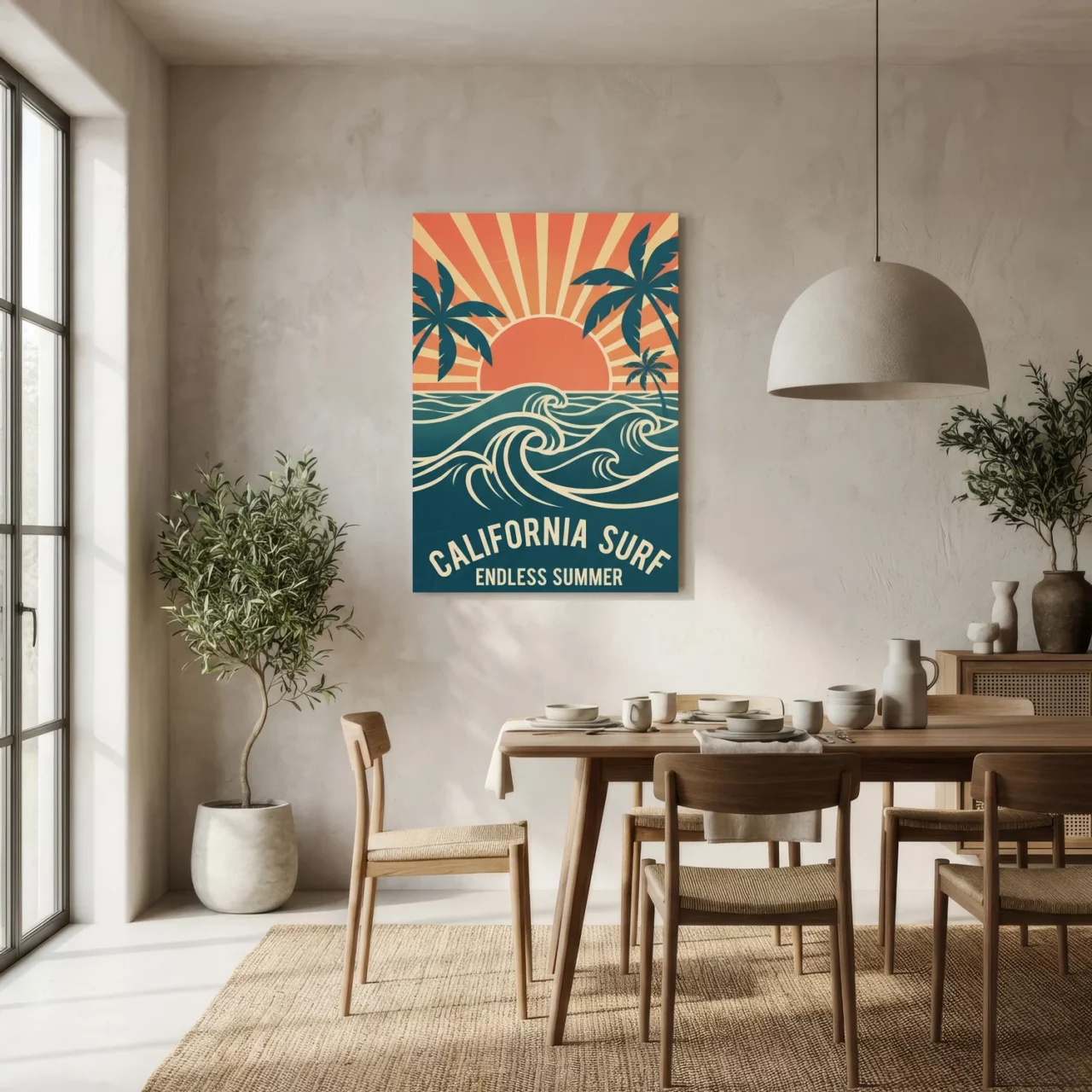 Toile California Surf, vagues rétro et soleil couchant - Endless Summer - Salle à manger