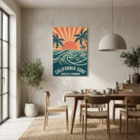 Toile California Surf, vagues rétro et soleil couchant - Endless Summer - Salle à manger