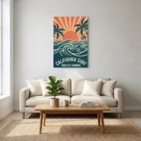 Toile California Surf, vagues rétro et soleil couchant - Endless Summer - Salon